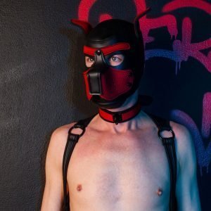 Puppy Mask with Collar Black/Red